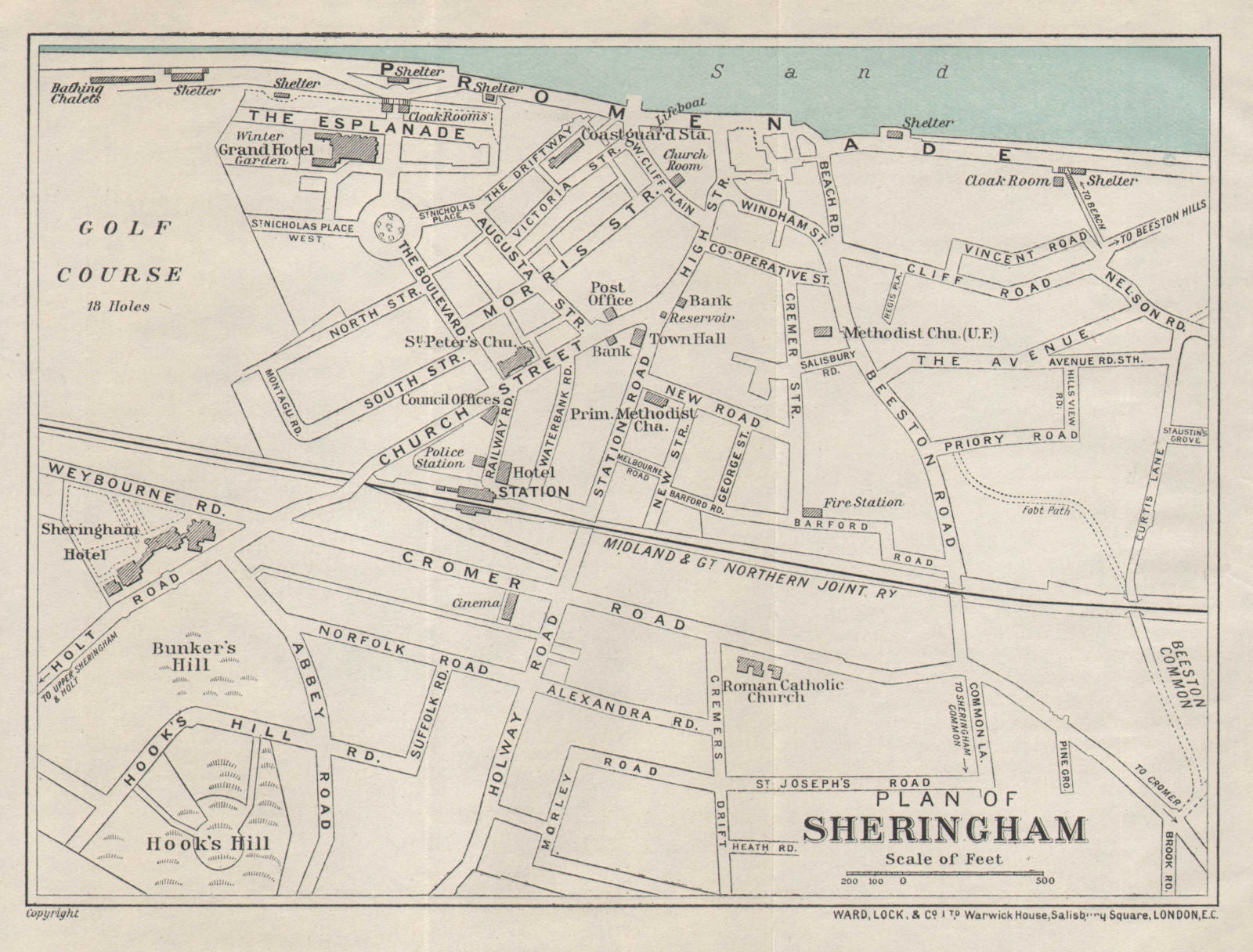 SHERINGHAM vintage tourist town city plan. Norfolk. WARD LOCK 1931 old map